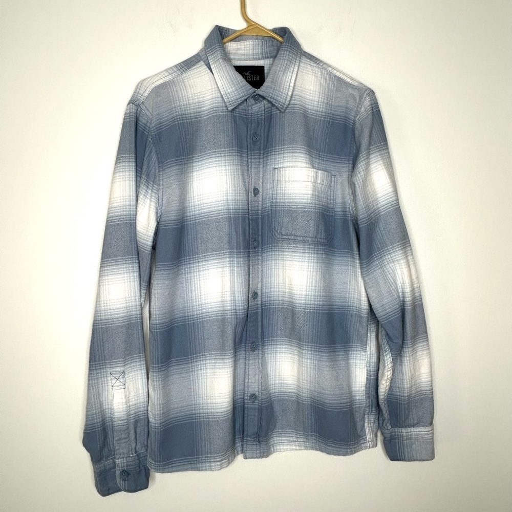 Hollister plaid long sleeve flannel shirt Men’s Sz M Blue Fall Western Casual